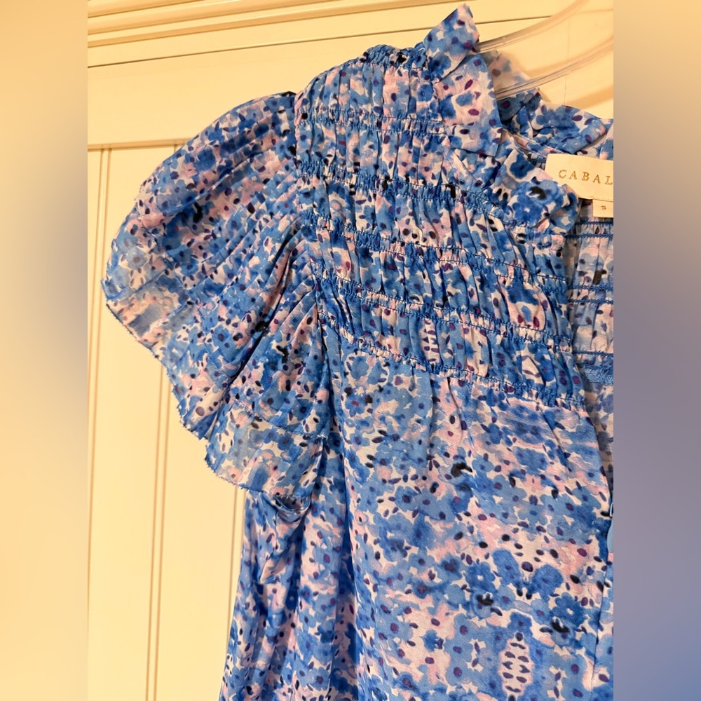 Caballero Blue Floral Short-Sleeve Blouse size Small - Picture 3 of 9